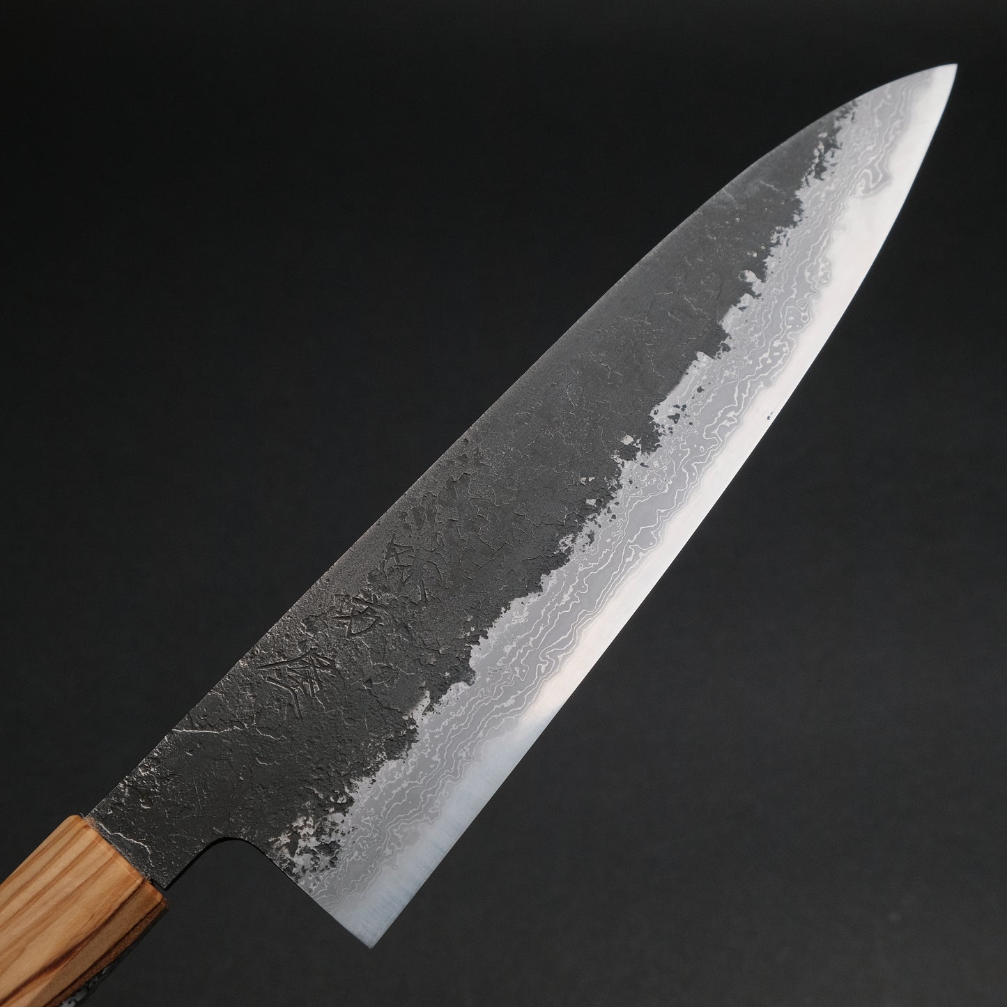 Ajikataya White #2 Nashiji Damascus Gyuto 210 Olive/ TQRV Handle (#45)