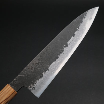 Ajikataya White #2 Nashiji Damascus Gyuto 210 Olive/ TQRV Handle (#45)