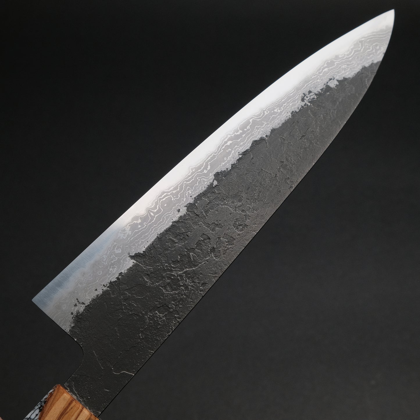 Ajikataya White #2 Nashiji Damascus Gyuto 210 Olive/ TQRV Handle (#45)