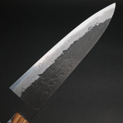 Ajikataya White #2 Nashiji Damascus Gyuto 210 Olive/ TQRV Handle (#45)