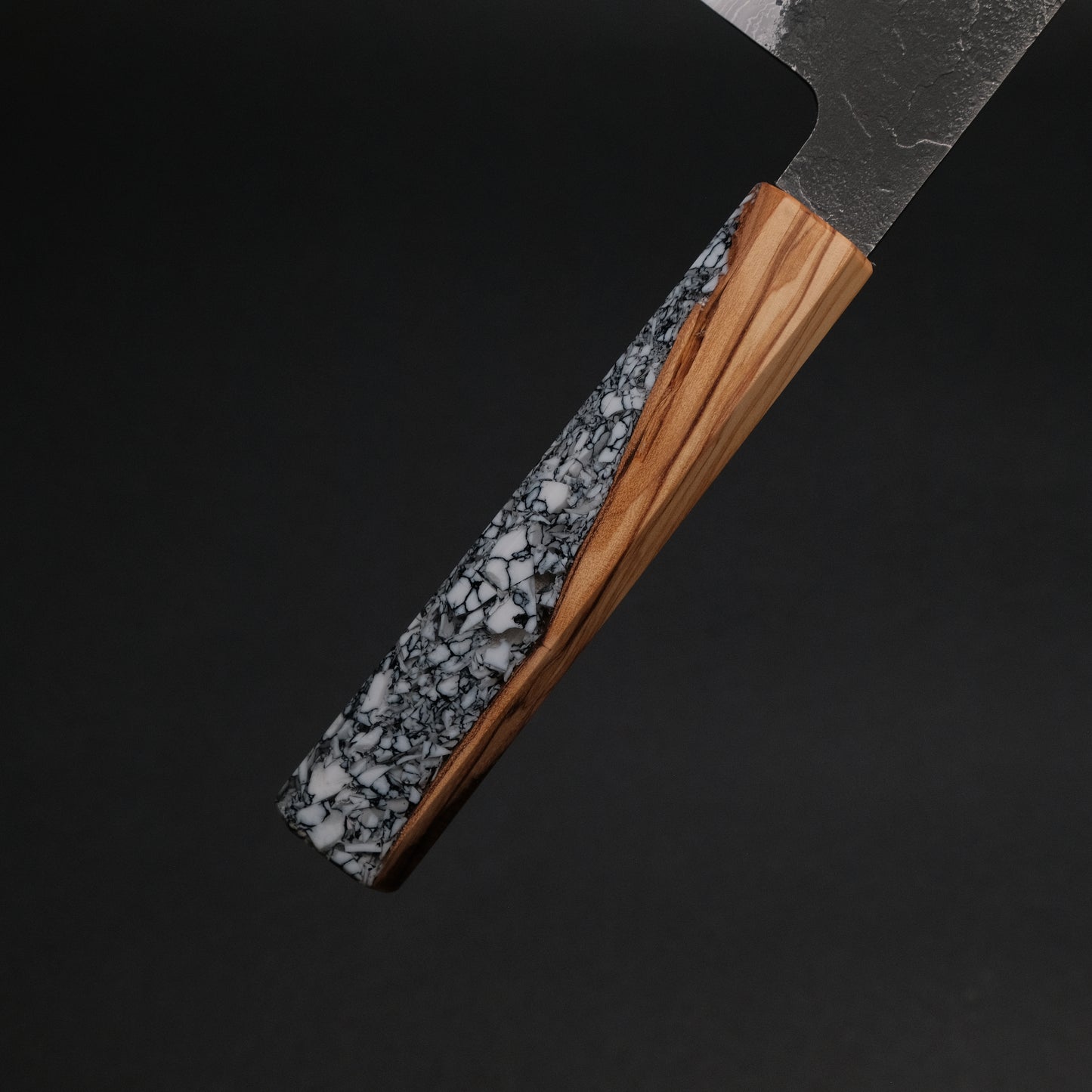 Ajikataya White #2 Nashiji Damascus Gyuto 210 Olive/ TQRV Handle (#45)