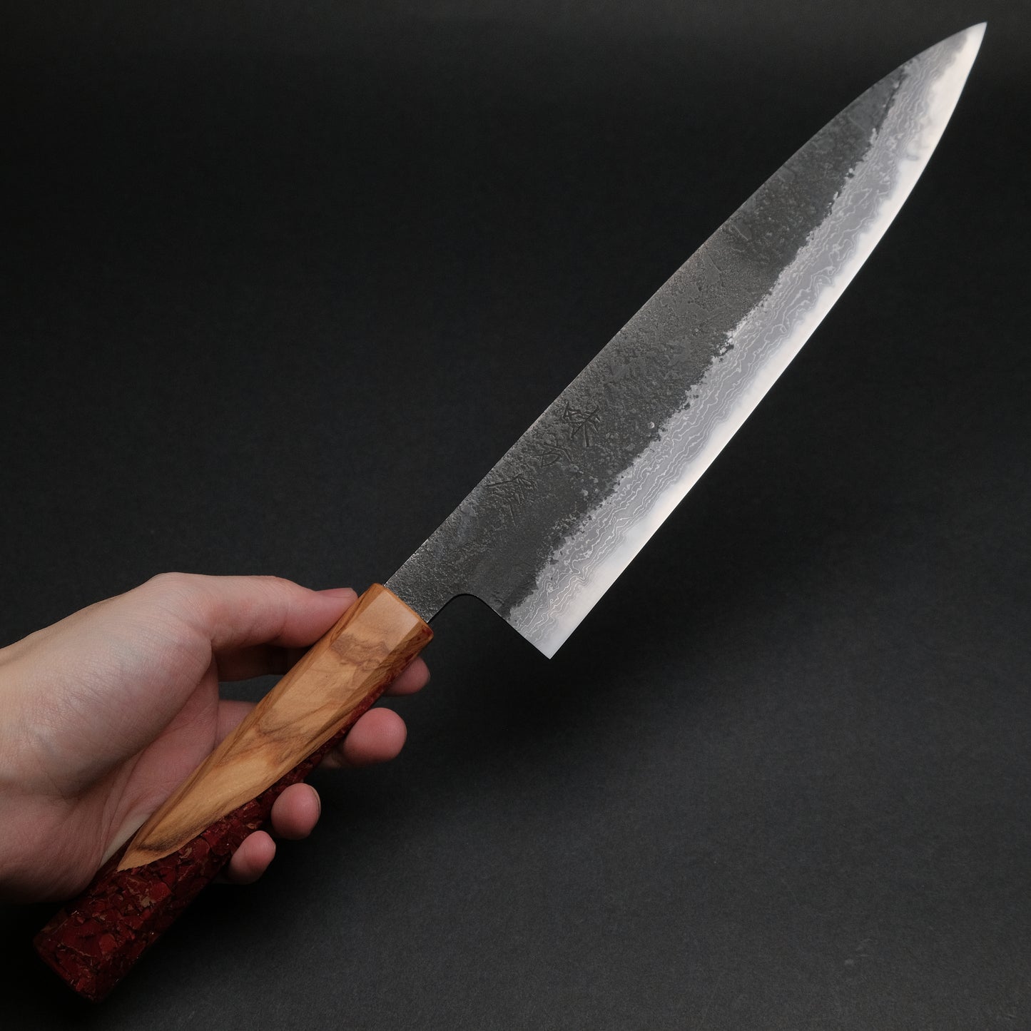 Ajikataya White #2 Nashiji Damascus Gyuto 240 Olive/ TQPRV Handle (#43)
