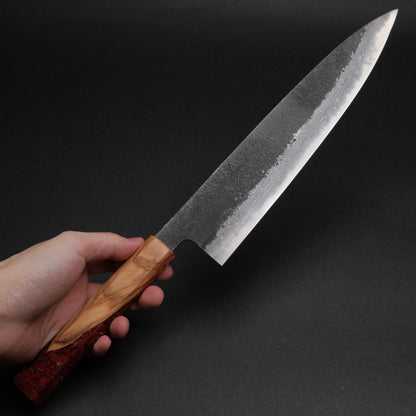 Ajikataya White #2 Nashiji Damascus Gyuto 240 Olive/ TQPRV Handle (#43)