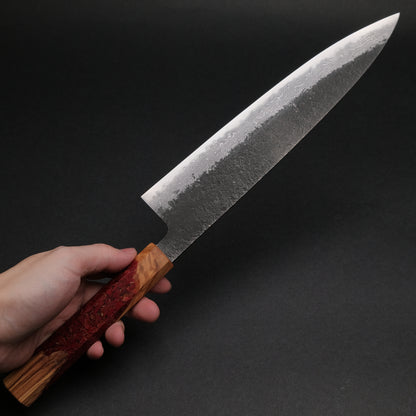 Ajikataya White #2 Nashiji Damascus Gyuto 240 Olive/ TQPRV Handle (#43)