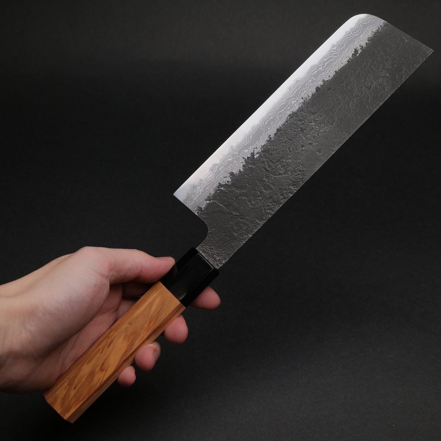 Ajikataya White #2 Nashiji Damascus Nakiri 180 Olive x Buffalo Horn Handle (#54)