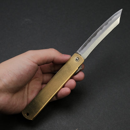 Higonokami Blue Steel Folding Knife  Brass Handle (Various Size)