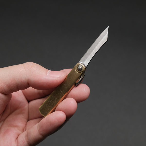Higonokami Blue Steel Folding Knife Mini Brass Handle