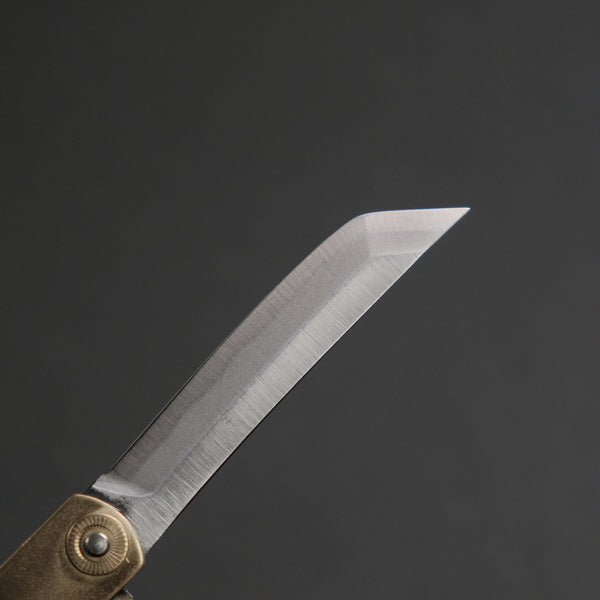 Higonokami White Steel Sakimaru Folding Knife Large Brass Handle