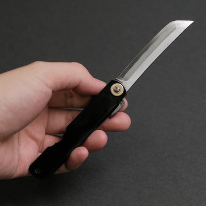 Higonokami White Steel Sakimaru Folding Knife Large Brass Handle (Black)