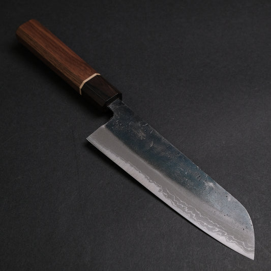 Hitohira Echizen NB White #2 Kurouchi Damascus Santoku 170mm Walnut Handle (Ziricote Ferrule)