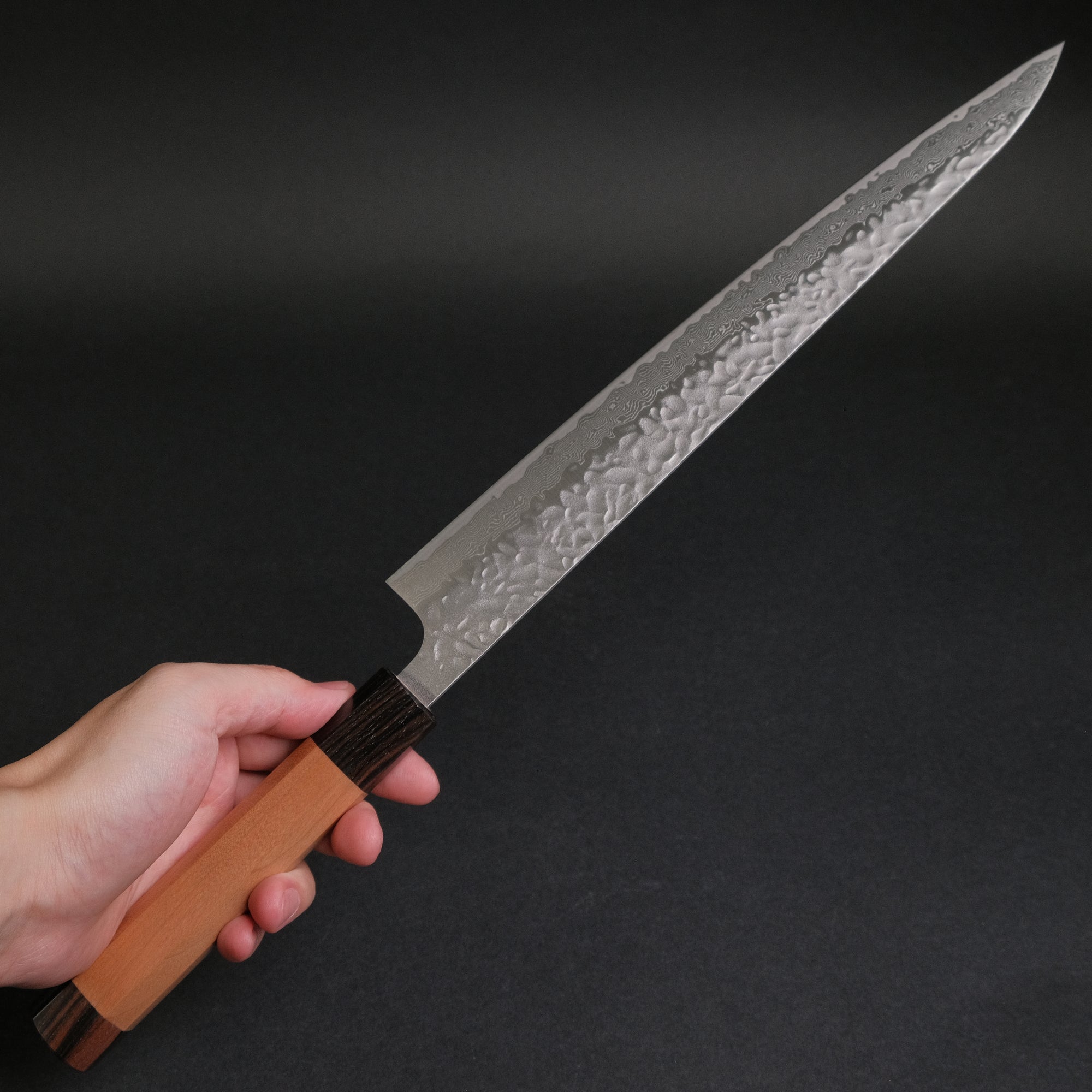 Hitohira Futana Stainless Tsuchime Damascus Sujihiki 270mm Cherry Wood Handle