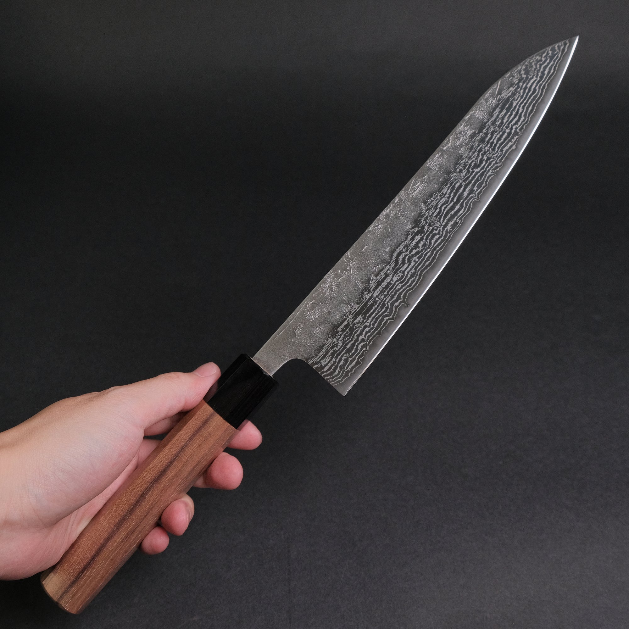 Hitohira Futana Swedish Stainless Nashiji Damascus Gyuto 210mm Walnut Handle