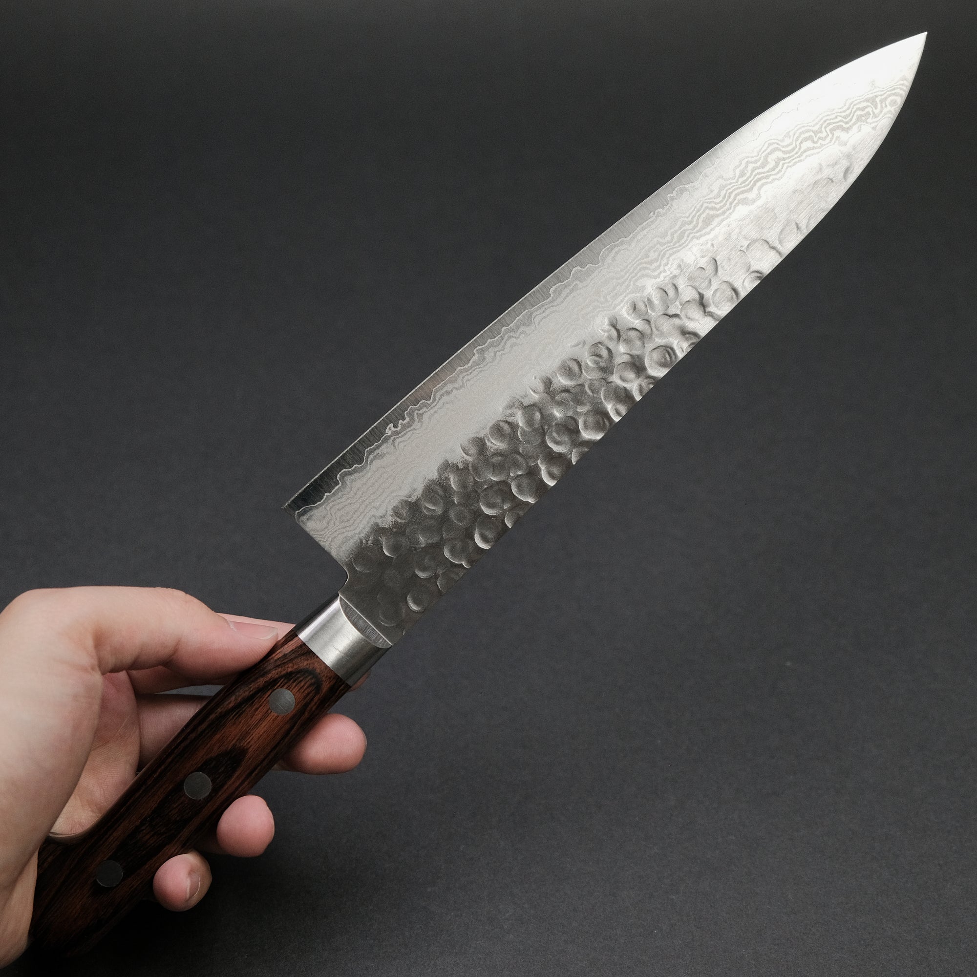 Hitohira HG Tsuchime Damascus Gyuto 210mm Imitation Mahogany Handle