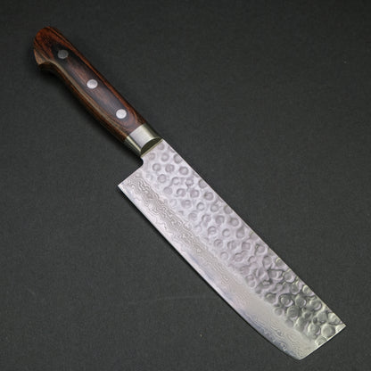 Hitohira HG Tsuchime Damascus Nakiri 160mm Imitation Mahogany Handle