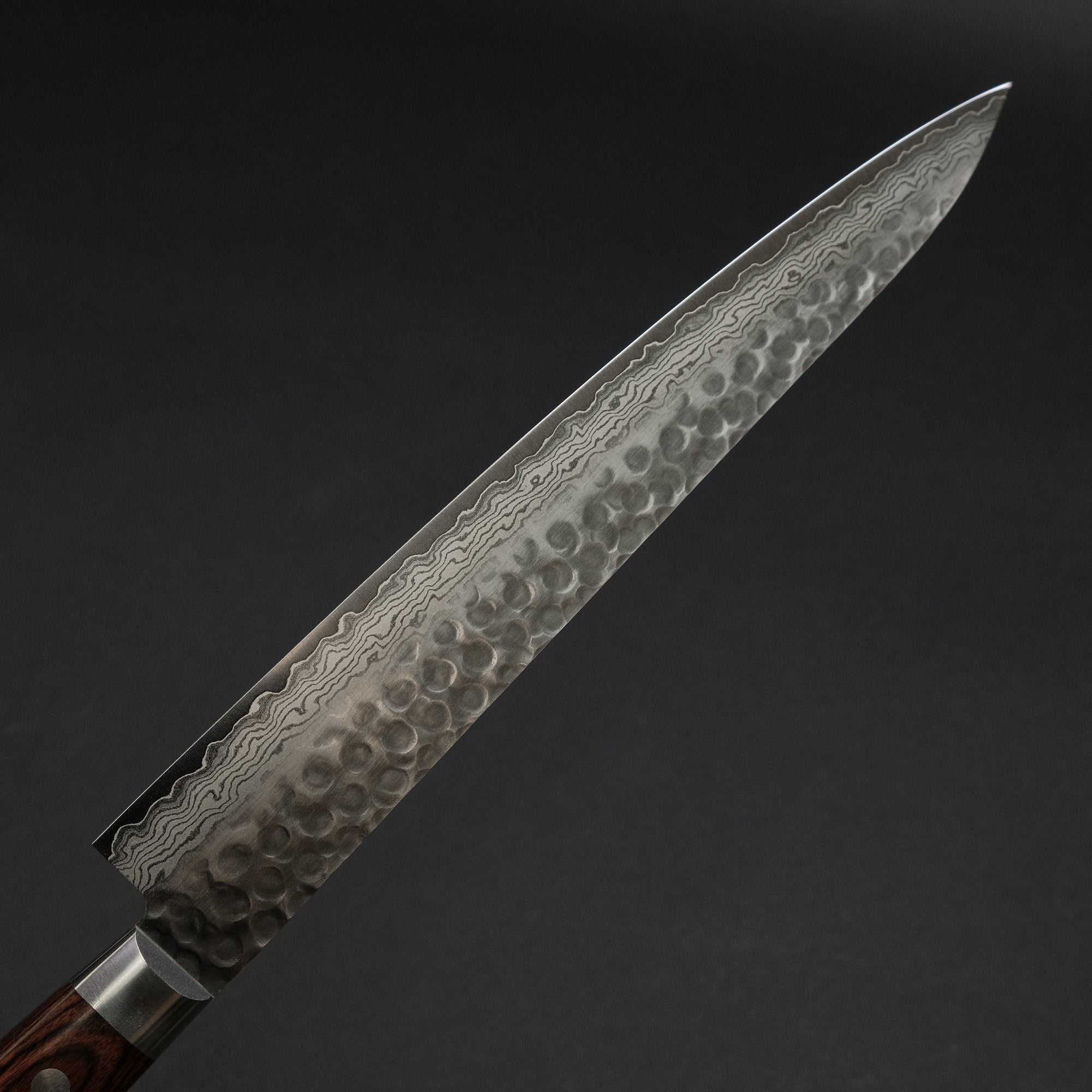 Hitohira HG Tsuchime Damascus Sujihiki 240mm Imitation Mahogany Handle