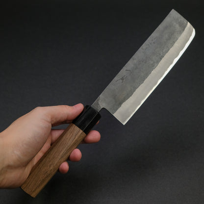 Hitohira Harima Forged Blue Super Stainless Clad Nakiri Walnut Handle