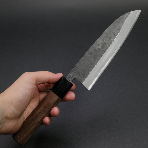 Hitohira Harima Forged Blue Super Stainless Clad Santoku Walnut Handle
