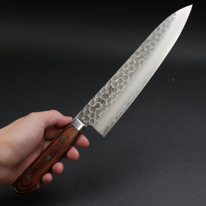 Hitohira Imojiya HG Tsuchime Gyuto 210mm Imitation Mahogany Handle