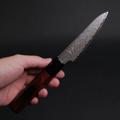 Hitohira Imojiya TH Damascus Paring 105mm Pakka Handle (Red)