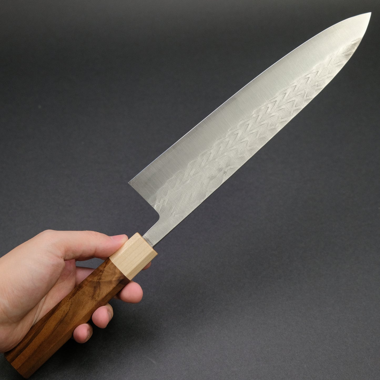 Hitohira TD SLD Tsuchime Gyuto 240mm Walnut Handle