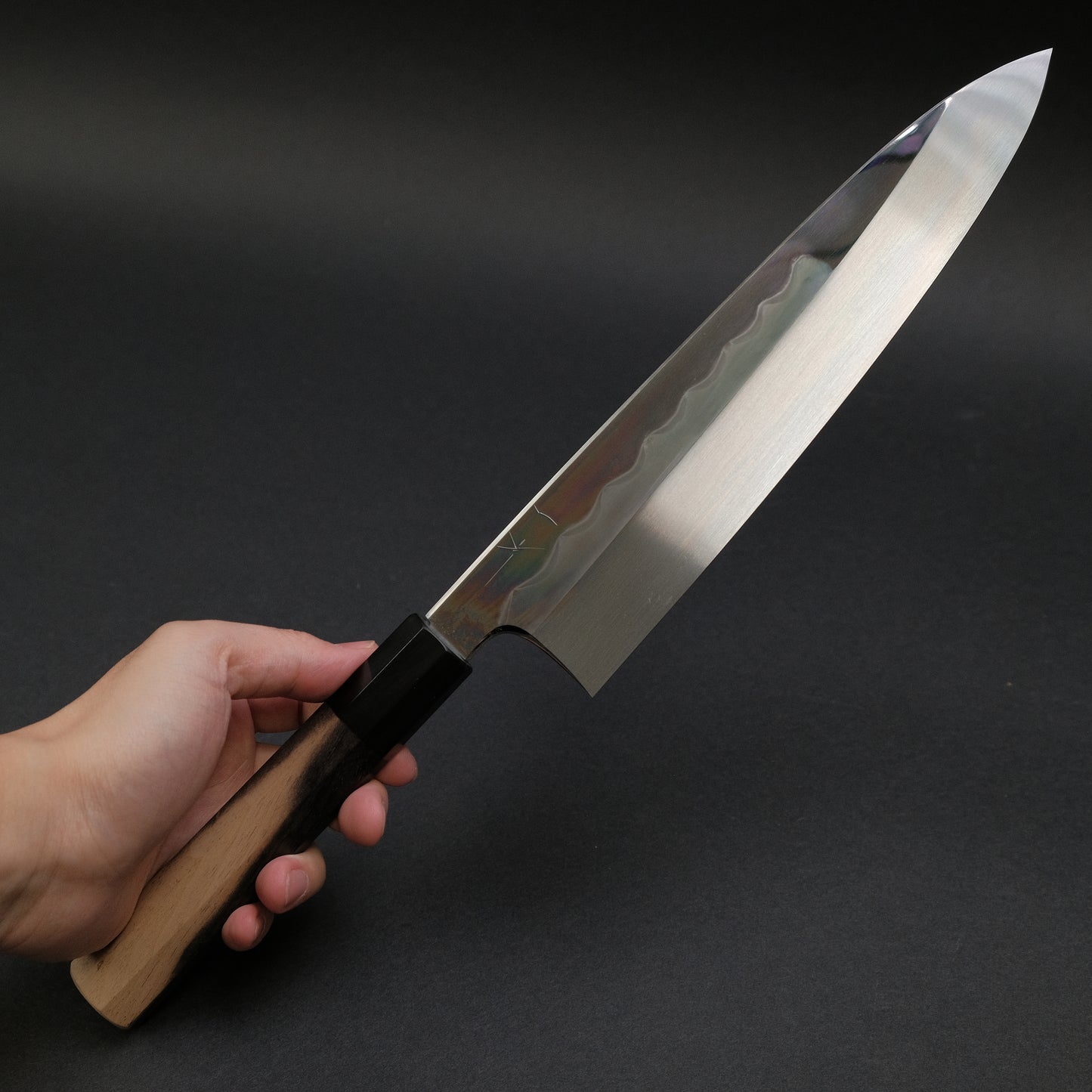 Hitohira Togashi White #1 Mizu Honyaki Gyuto 240mm Kurokaki Persimmon Handle (#086/ Saya)
