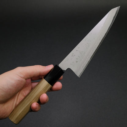 Hitohira White #2 Damascus Single-Bevel Honesuki Kaku 150mm Ho Wood Handle