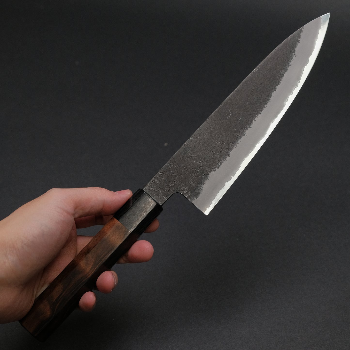 Mutsumi Blue Super Kurouchi Nashiji Gyuto 180mm Ebony Handle