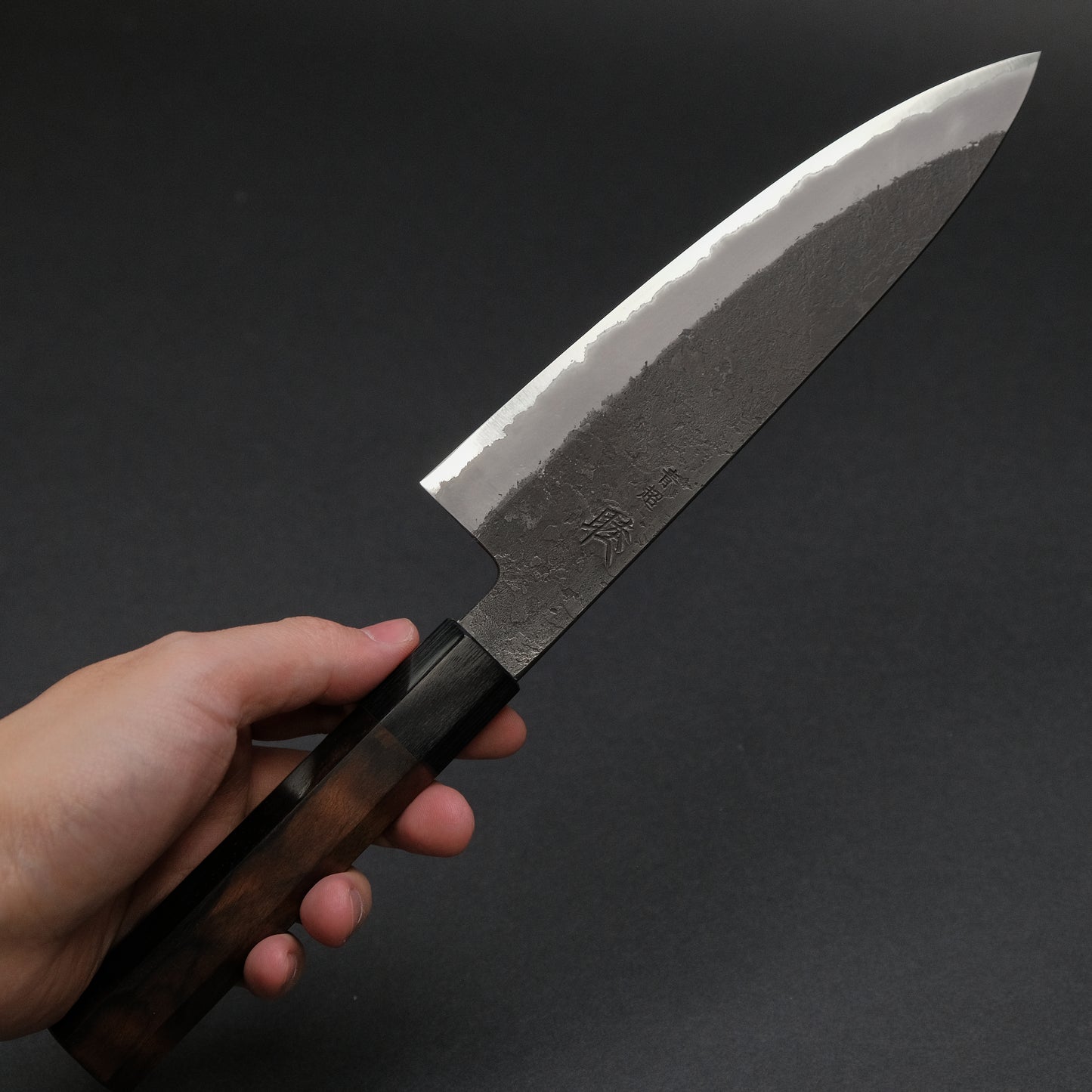Mutsumi Blue Super Kurouchi Nashiji Gyuto 180mm Ebony Handle
