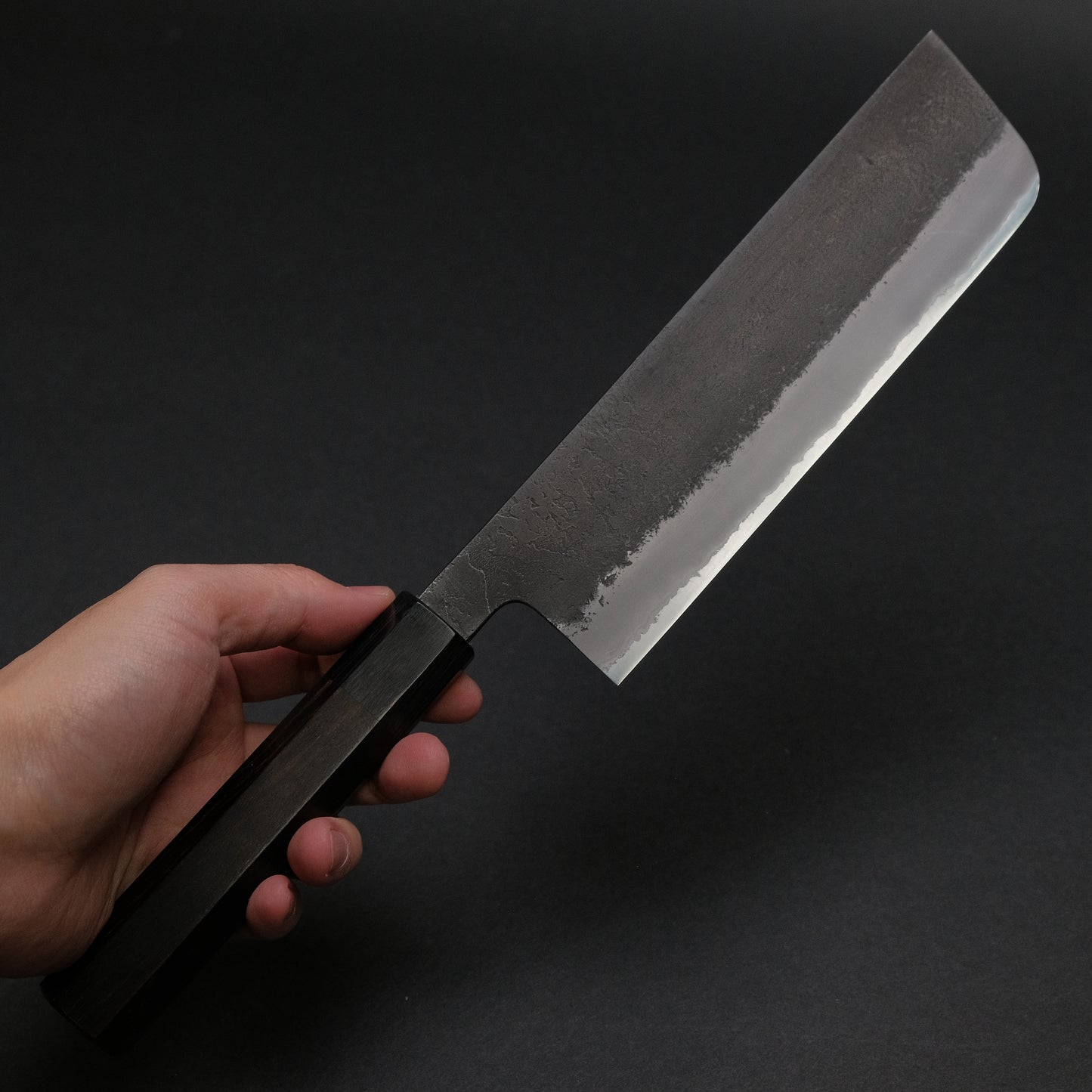 Mutsumi Blue Super Kurouchi Nashiji Nakiri 180mm Ebony Handle
