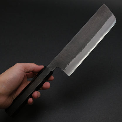 Mutsumi Blue Super Kurouchi Nashiji Nakiri 180mm Ebony Handle