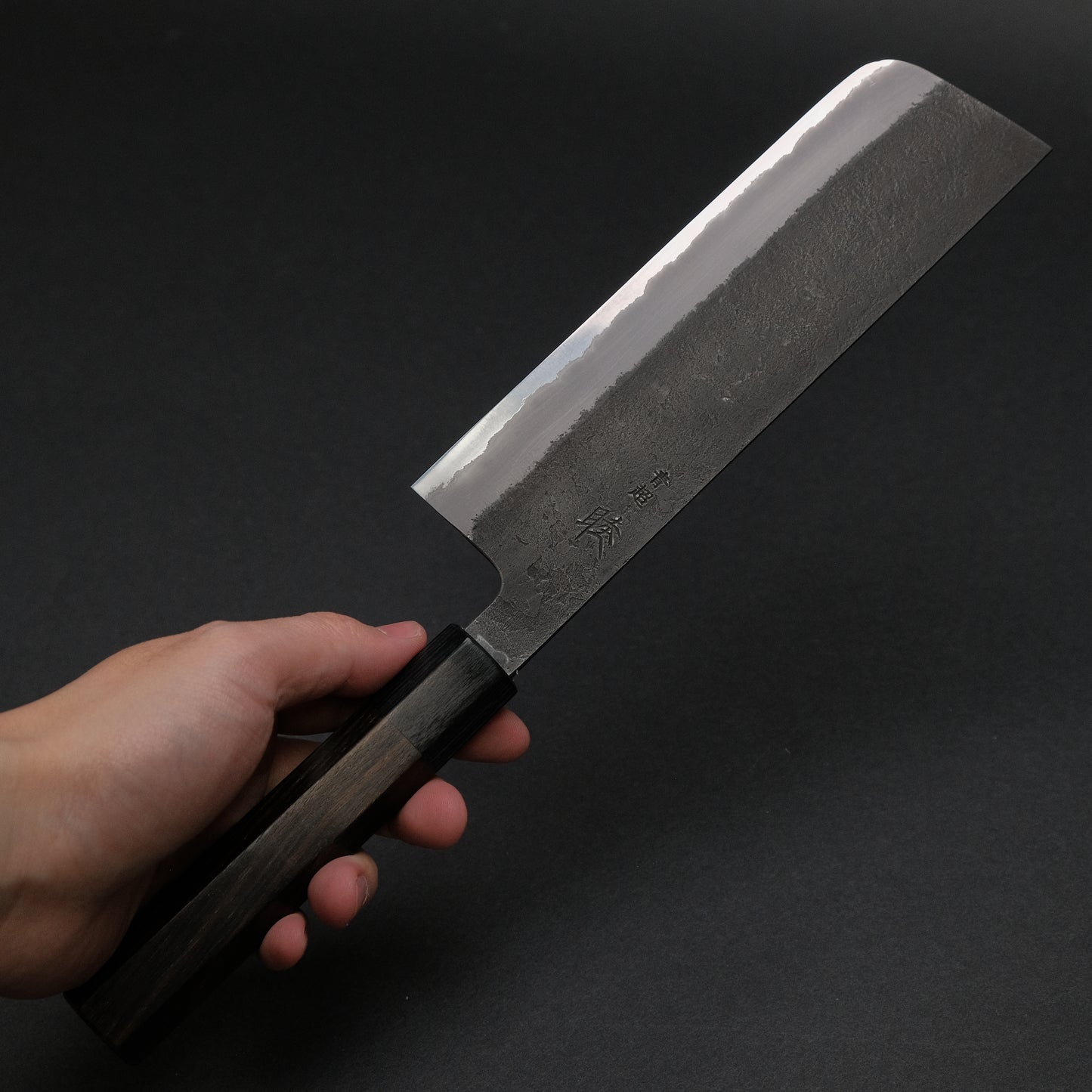 Mutsumi Blue Super Kurouchi Nashiji Nakiri 180mm Ebony Handle