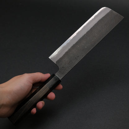 Mutsumi Blue Super Kurouchi Nashiji Nakiri 180mm Ebony Handle