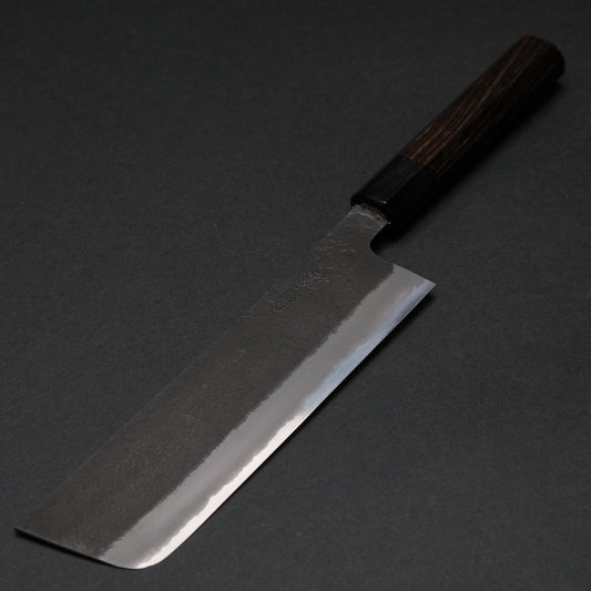 Mutsumi Blue Super Kurouchi Nashiji Nakiri 180mm Ebony Handle