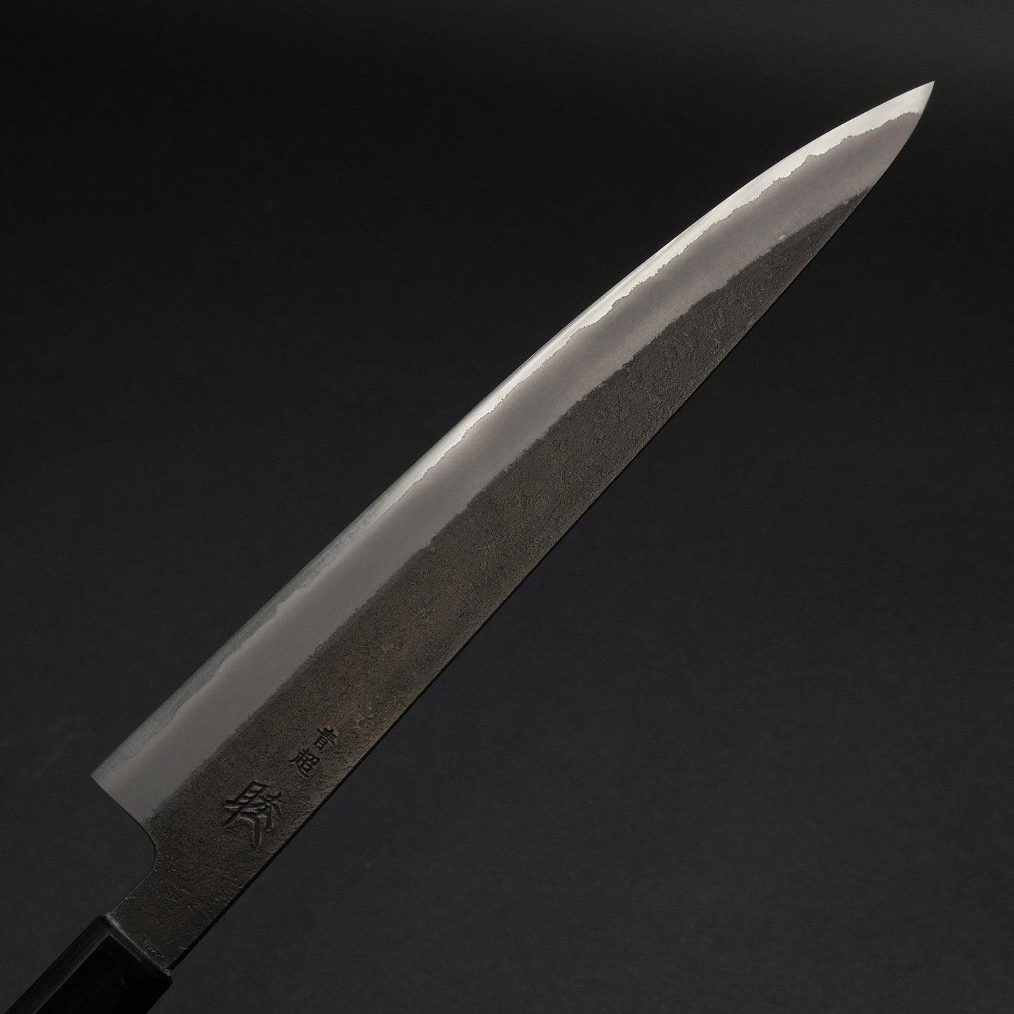 Mutsumi Blue Super Kurouchi Nashiji Sujihiki 240mm Ebony Handle