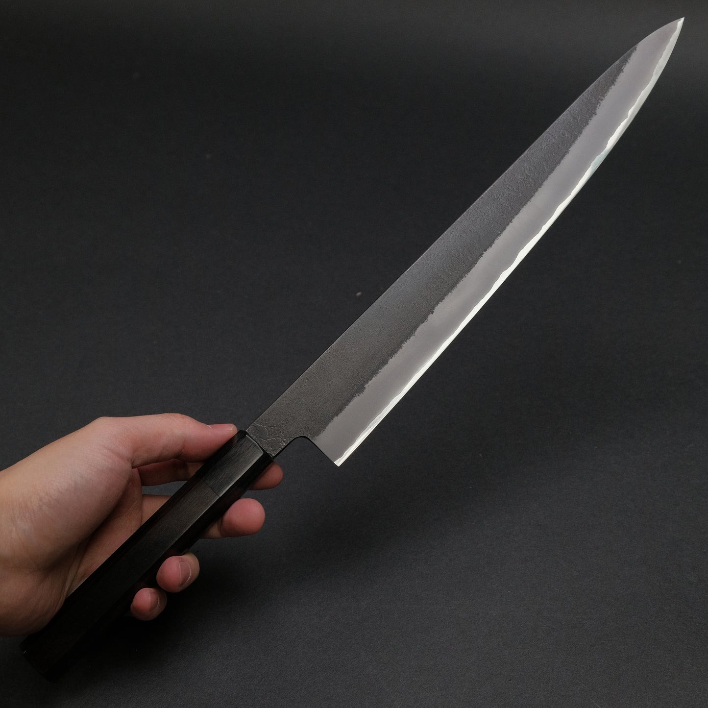 Mutsumi Blue Super Kurouchi Nashiji Sujihiki 270mm Ebony Handle