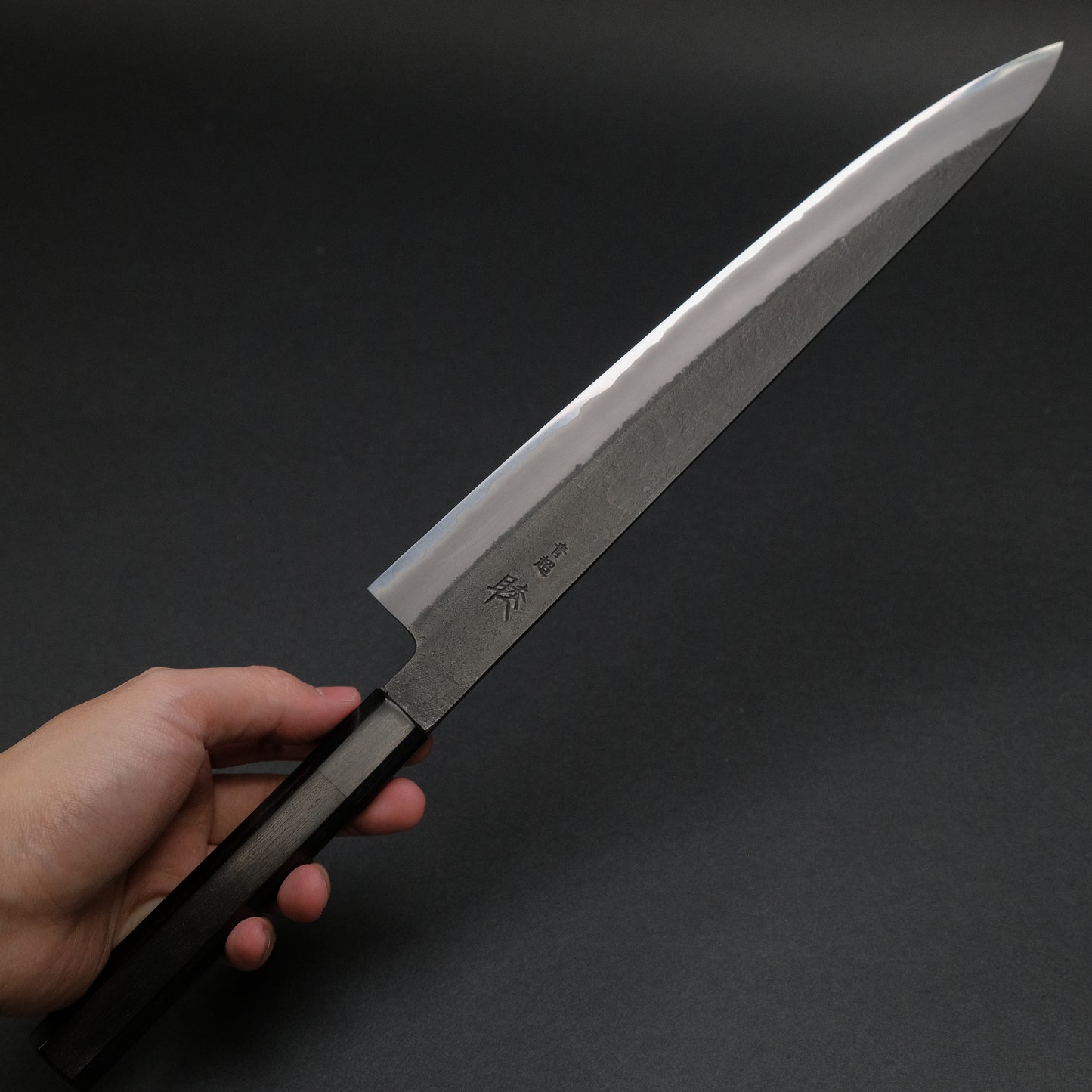 Mutsumi Blue Super Kurouchi Nashiji Sujihiki 270mm Ebony Handle