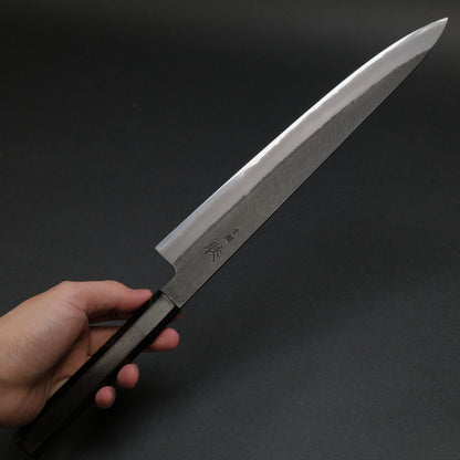 Mutsumi Blue Super Kurouchi Nashiji Sujihiki 270mm Ebony Handle