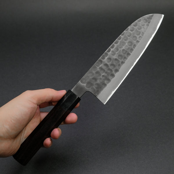 Mutsumi Blue Super Kurouchi Tsuchime Santoku 165mm Ebony Handle