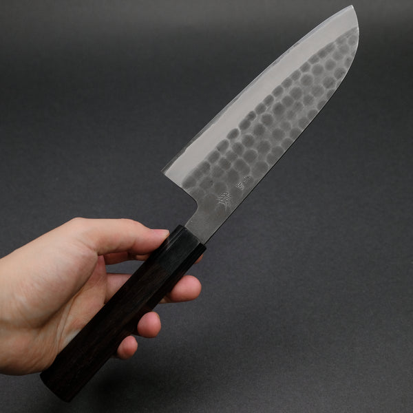Mutsumi Blue Super Kurouchi Tsuchime Santoku 165mm Ebony Handle