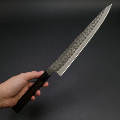 Mutsumi Blue Super Kurouchi Tsuchime Sujihiki 270mm Ebony Handle