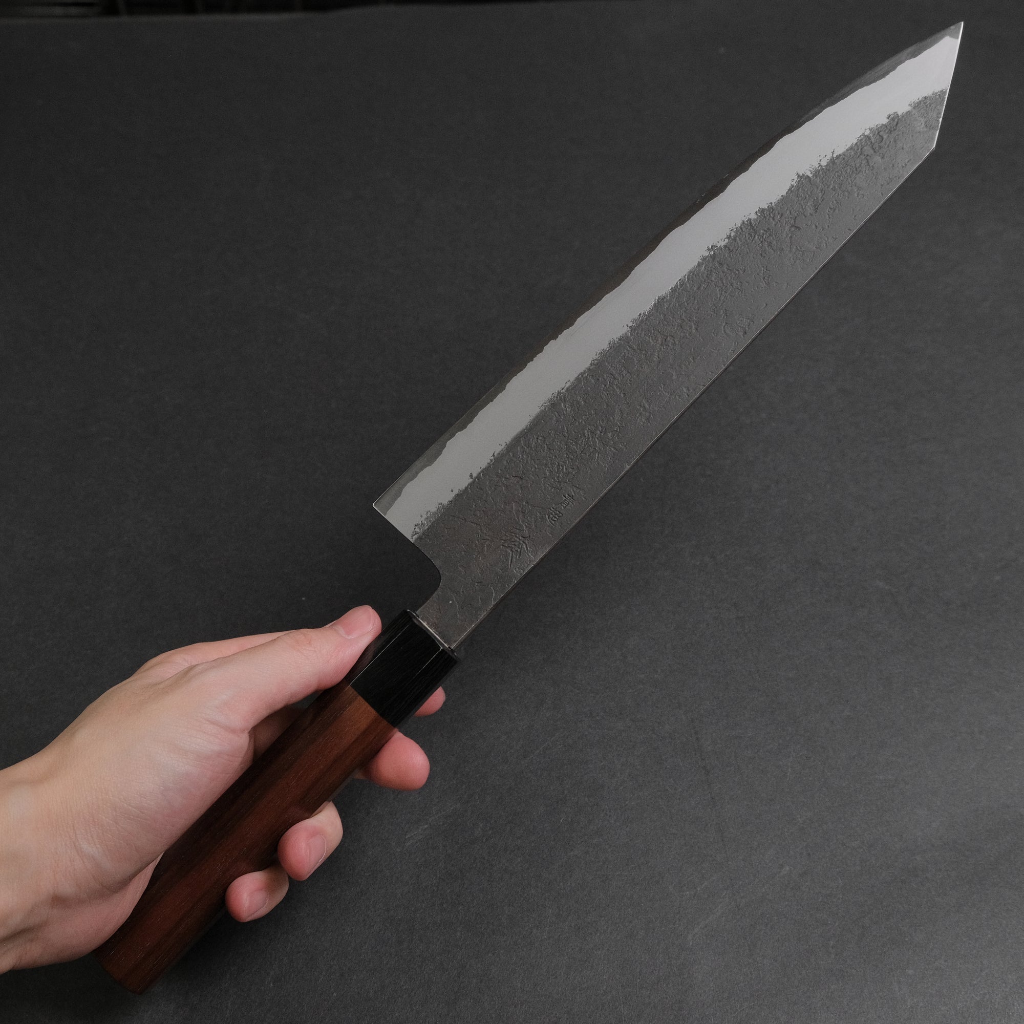 Mutsumi Hinoura Blue Super Kurouchi Nashiji Kiritsuke 240mm Ebony Handle