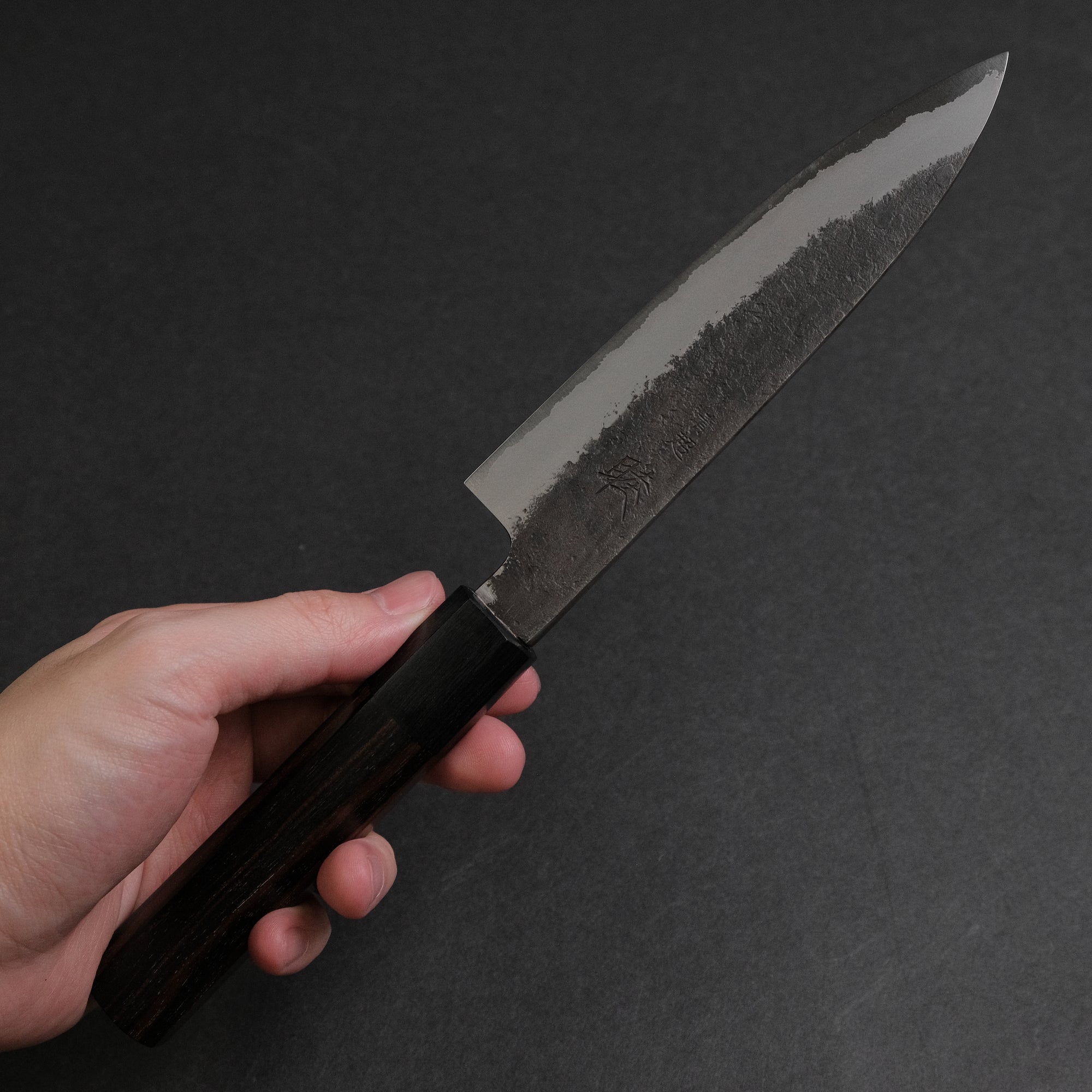 Mutsumi Hinoura Blue Super Kurouchi Nashiji Petty 135mm Ebony Handle