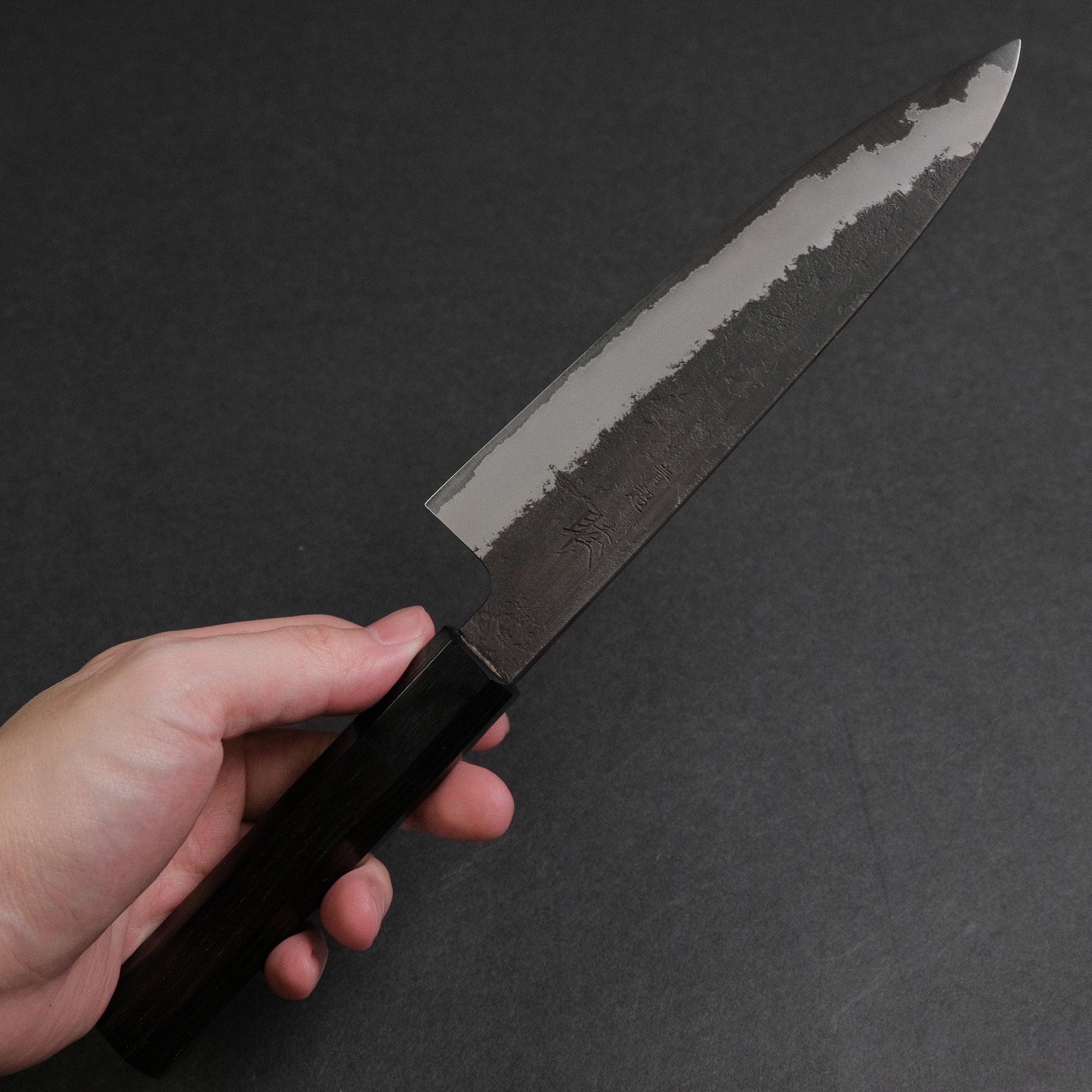 Mutsumi Hinoura Blue Super Kurouchi Nashiji Petty 150mm Ebony Handle