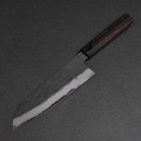 Mutsumi Hinoura Blue Super Kurouchi Nashiji Santoku 165mm Ebony Handle