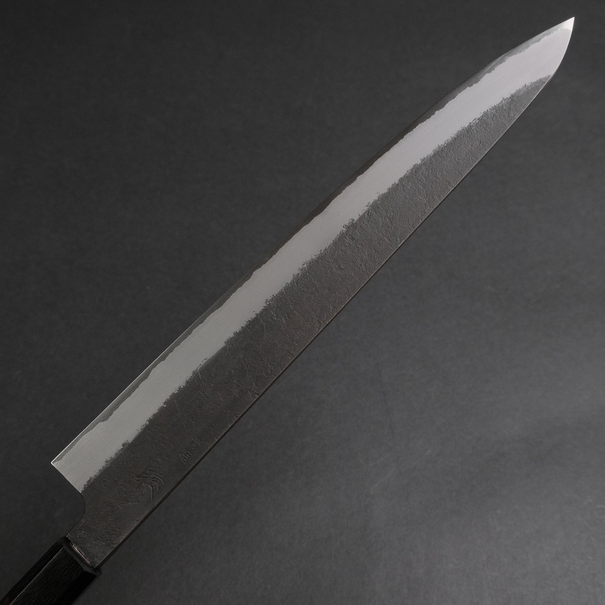 Mutsumi Hinoura Blue Super Kurouchi Nashiji Sujihiki 270mm Ebony Handle
