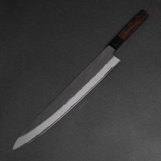 Mutsumi Hinoura Blue Super Kurouchi Nashiji Sujihiki 270mm Ebony Handle