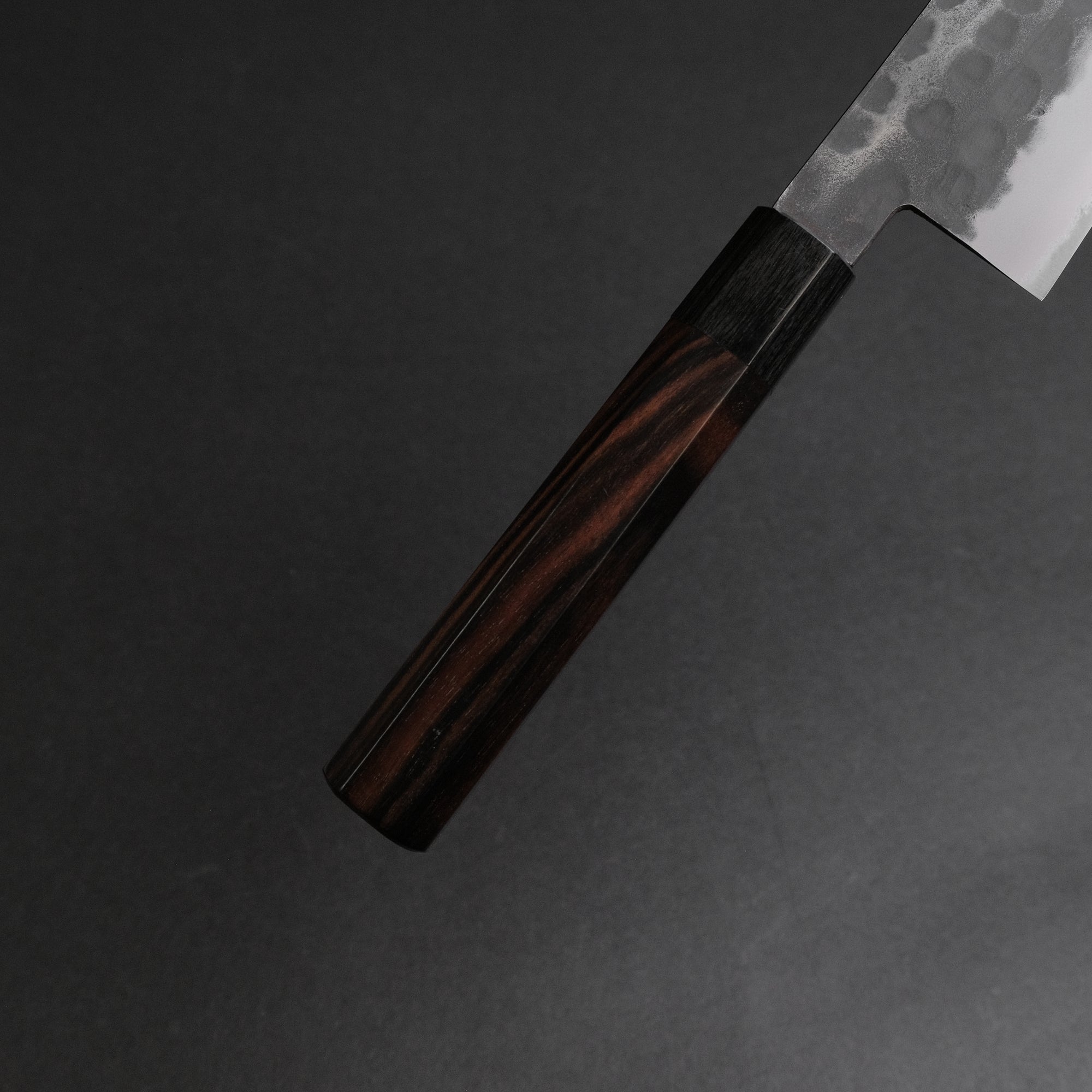 Mutsumi Hinoura Blue Super Kurouchi Tsuchime Gyuto 240mm Ebony Handle