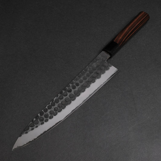 Mutsumi Hinoura Blue Super Kurouchi Tsuchime Gyuto 240mm Ebony Handle