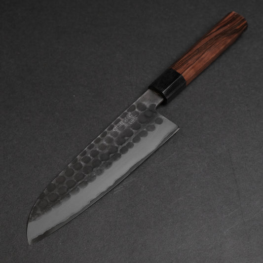 Mutsumi Hinoura Blue Super Kurouchi Tsuchime Santoku 165mm Ebony Handle