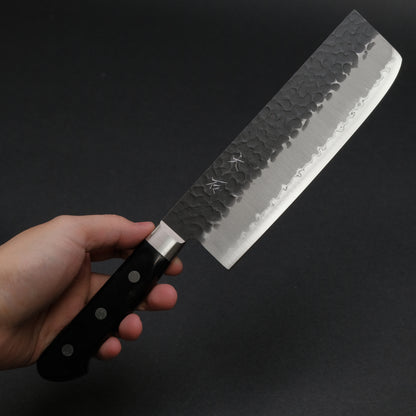 Ohishi Blue Super Kurouchi Tsuchime Nakiri 165mm Pakka Handle